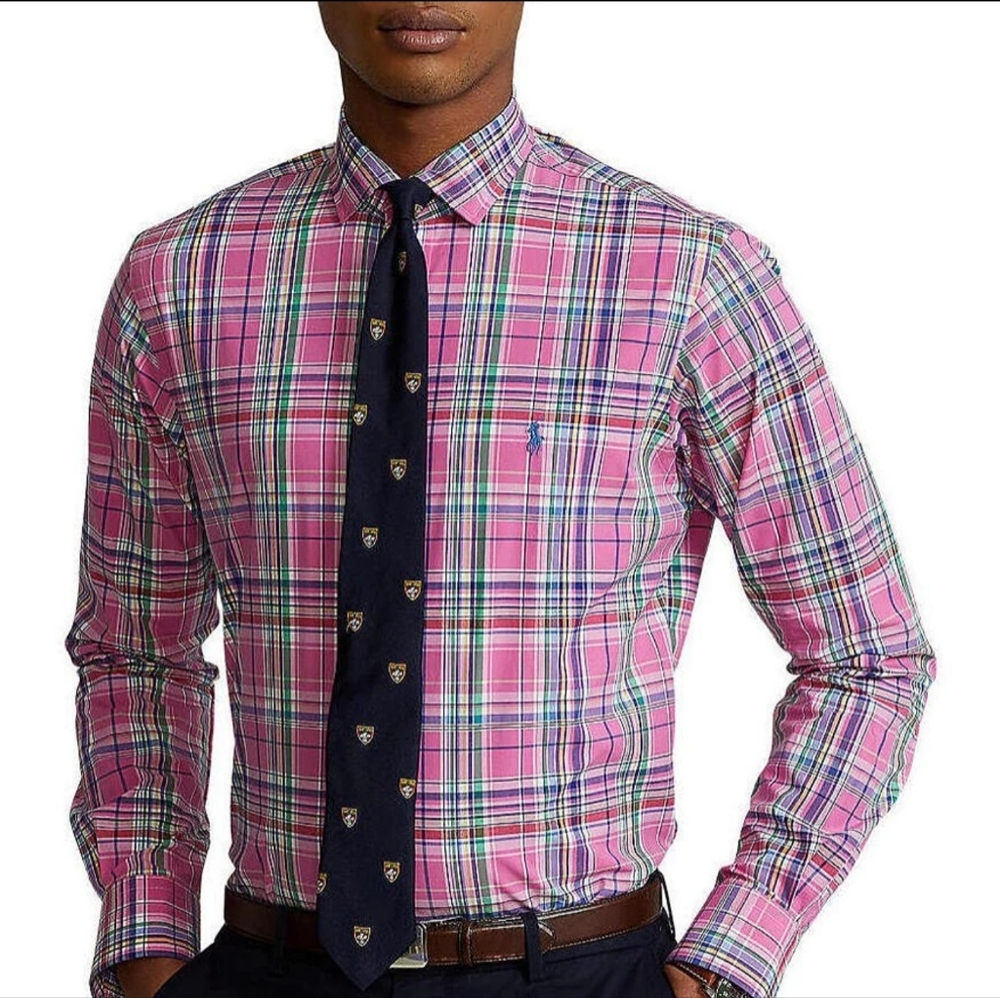 Polo Ralph Lauren non iron Plaid Poplin Multi-Color Long-Sleeve Woven shirt sz M